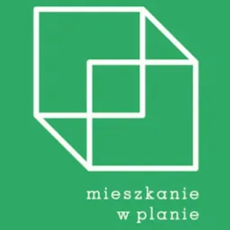 Grafika wektorowa przedstawiająca schematyczny plan mieszkania złożony z białych linii na jednolitym zielonym tle, z tekstem 'mieszkanie w planie' poniżej.