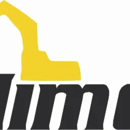 Logo firmy Adimex z graficznym symbolem żółtej koparki nad czarnym napisem.