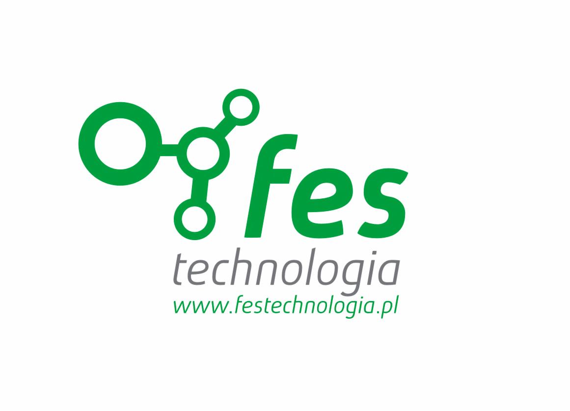 Zielone logo 'fes technologia' z adresem strony internetowej na białym tle.