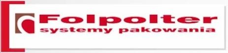 Logo firmy Folpolter systemy pakowania z czerwonymi elementami graficznymi i tekstem na białym tle.