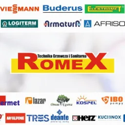 Zestawienie logo producentów techniki grzewczej i sanitarnej, w tym Heiztechnik, Viessmann, Buderus, Elektromet, Rakoczy, Durasan, Logiterm, Armatura, Afriso, Ariston, Romex, ACV, Invena, Termet...