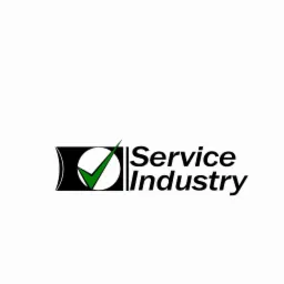 Logo firmy Service Industry z zielonym symbolem akceptacji wkomponowanym w nazwę.