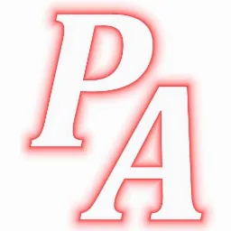 Stylizowane litery P i A w kolorze białym z czerwoną neonową obwódką, na białym tle.