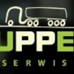 Logo firmy Cupper Serwis z sylwetką ciężarówki nad napisem, w kolorze zielonym na czarnym tle.