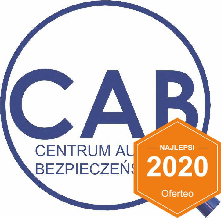 Logo firmy Centrum Audytu Bezpieczeństwa z nagrodą Oferteo Najlepsi 2020 w kształcie pomarańczowego sześciokąta.