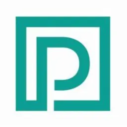 Turkusowe logo z literą P w kwadracie, nowoczesny design.