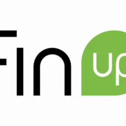 Logo FinUp z czarnym napisem 'Fin' i zielonym okręgiem z białym 'up' na białym tle.