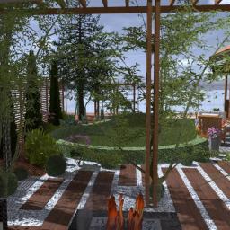 Wizualizacja projektu ogrodu - taras pod pergolą