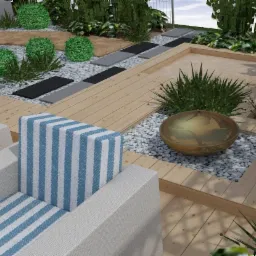 ogród nowoczesny z misą wodną