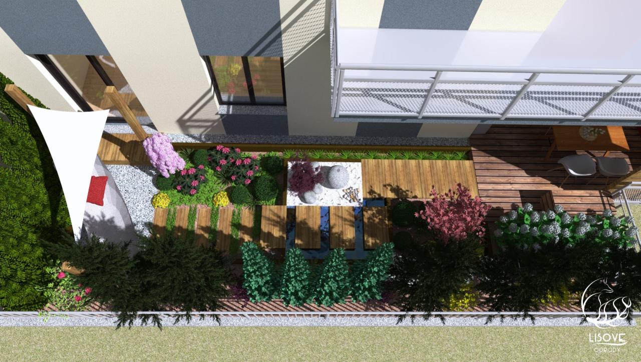 Ogród japoński przy mieszkaniu na parterze