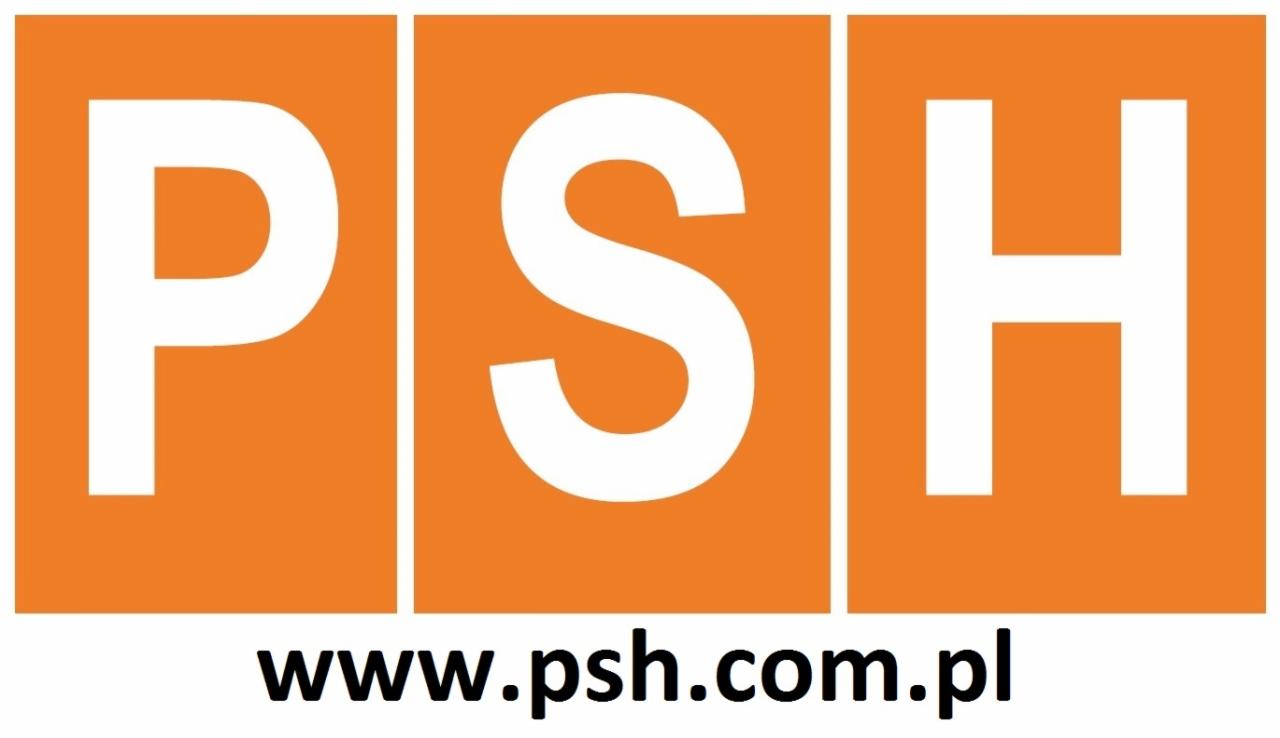 Pomarańczowe logo PSH z adresem strony internetowej www.psh.com.pl