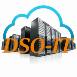 Serwery w chmurze z napisem DSO-IT w pomarańczowej czcionce na białym tle.