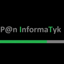 Logo firmy informatycznej P@n Informatyk z zielonym paskiem postępu ładowania na czarnym tle.