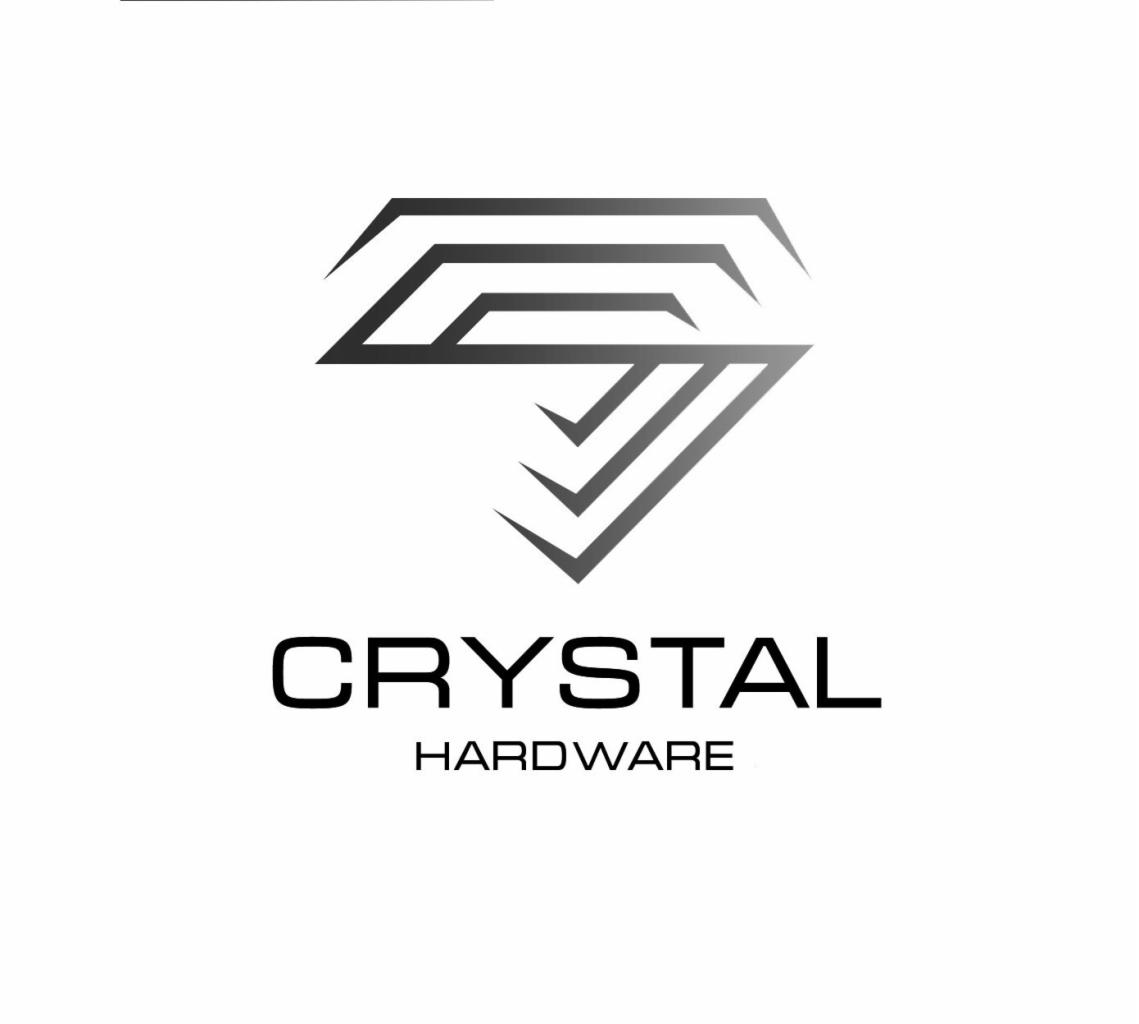 Logo firmy Crystal Hardware przedstawiające stylizowany kryształ zbudowany z linii, umieszczone nad nazwą firmy.