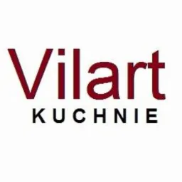 Logo firmy Vilart KUCHNIE w kolorze burgundowym na białym tle.