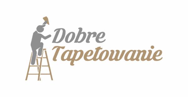 Graficzne logo firmy oferującej usługi remontowe, przedstawiające sylwetkę osoby na drabinie z narzędziem w ręku, obok napis 'Dobre Tapetowanie' w odcieniach szarości i beżu.