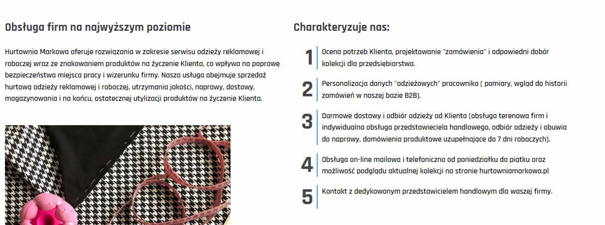 Zbliżenie na fragment materiału w pepitkę, czarny materiał i różową miarkę krawiecką, prezentujące usługi personalizacji odzieży.