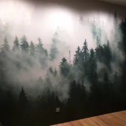 Fototapeta las we mgle, klejona na 'styk' tapeta samoprzylepna.