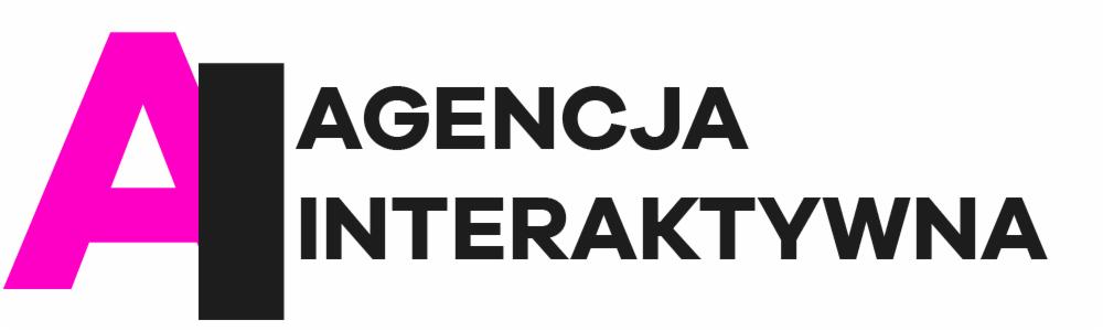 Logo Agencji Interaktywnej z dużą, różową literą A i czarnym blokiem po lewej stronie.