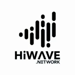 Logo firmy HiWave.Network z graficznym symbolem fal dźwiękowych w postaci rosnących kropek i kresek.