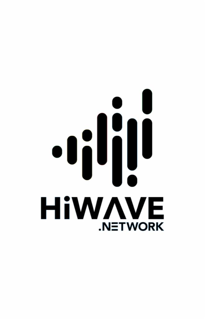 Logo firmy HiWave.Network z graficznym symbolem fal dźwiękowych w postaci rosnących kropek i kresek.