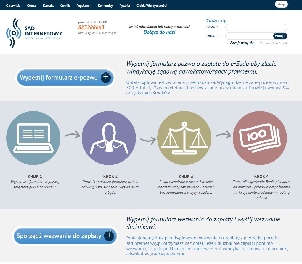 Windykacja sądowa nalżności - faktury, pożyczki itp.. Darmowy generator wezwań do zapłaty z odsetkami.