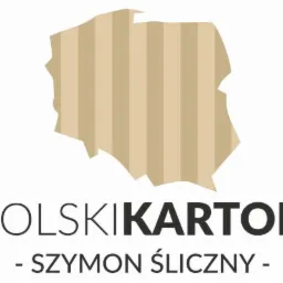 Logo firmy Polski Karton - Szymon Śliczny, z mapą Polski wypełnioną teksturą tektury falistej w odcieniach beżu.
