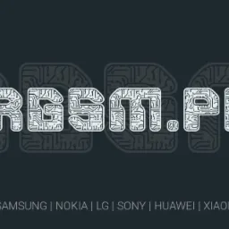 Logo RGSM.PL z tekstem stylizowanym na obwody elektroniczne, wspominające marki telefonów Apple, Samsung, Nokia, LG, Sony, Huawei, Xiaomi, Oppo, na ciemnoszarym tle.