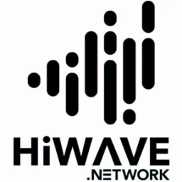 Logo HiWave Network z motywem graficznym przypominającym fale dźwiękowe lub wizualizację danych.