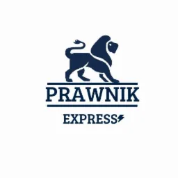 Logo firmy prawniczej: stylizowany lew nad napisem 'Prawnik Express' z symbolem błyskawicy.