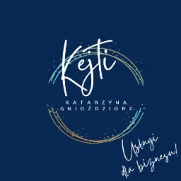 Logo firmy o nazwie 'Kejti Katarzyna Gnióżdziorz' z dopiskiem 'Usługi dla biznesu!' na granatowym tle.