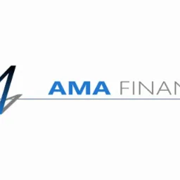 Logo firmy AMA Finanse z niebiesko-szarym gradientem na białym tle, stylizowana cyfra 1 po lewej stronie.