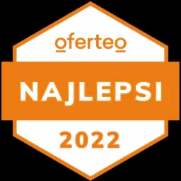 Nagroda Oferteo: Najlepsi 2022, pomarańczowo-biały heksagon na czarnym tle.