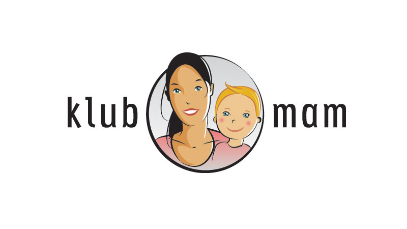 Ilustracja logo przedstawiająca kobietę i dziecko w okręgu, obok napis 'klub mam'.