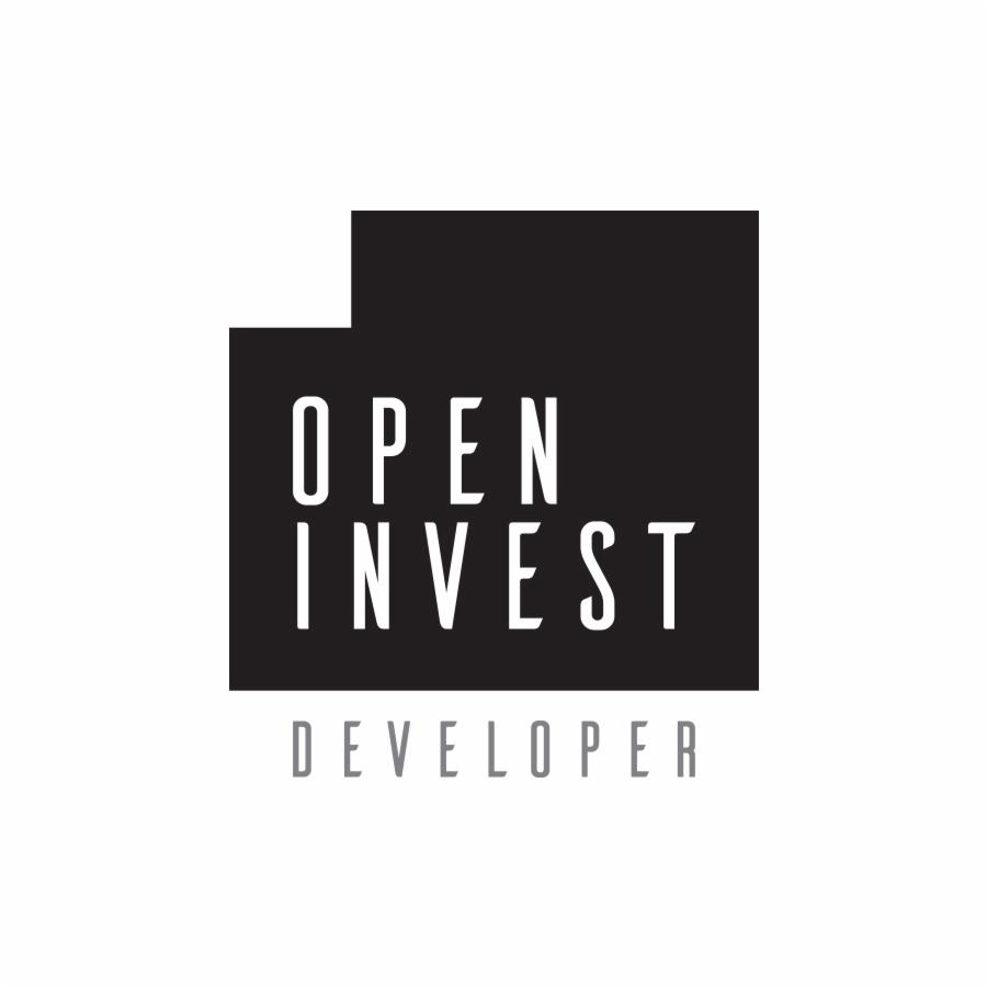 Logo firmy Open Invest Developer na białym tle, z czarnym kwadratem w tle i białym napisem.