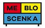Kolorowe logo firmy z napisem 'ME BLO SCENKA' na tle podzielonym na trzy prostokąty: czerwony, żółty i niebieski.
