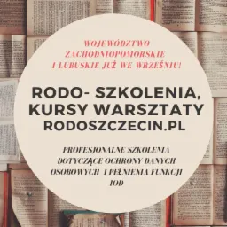 Promocja szkoleń RODO w województwach zachodniopomorskim i lubuskim, na tle otwartych książek