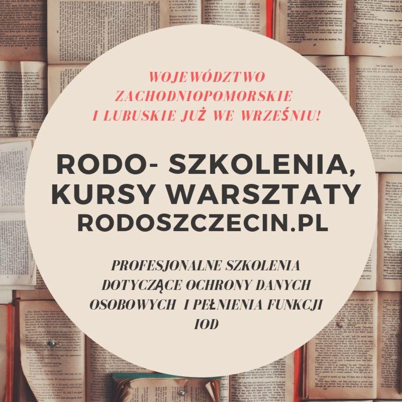 Promocja szkoleń RODO w województwach zachodniopomorskim i lubuskim, na tle otwartych książek