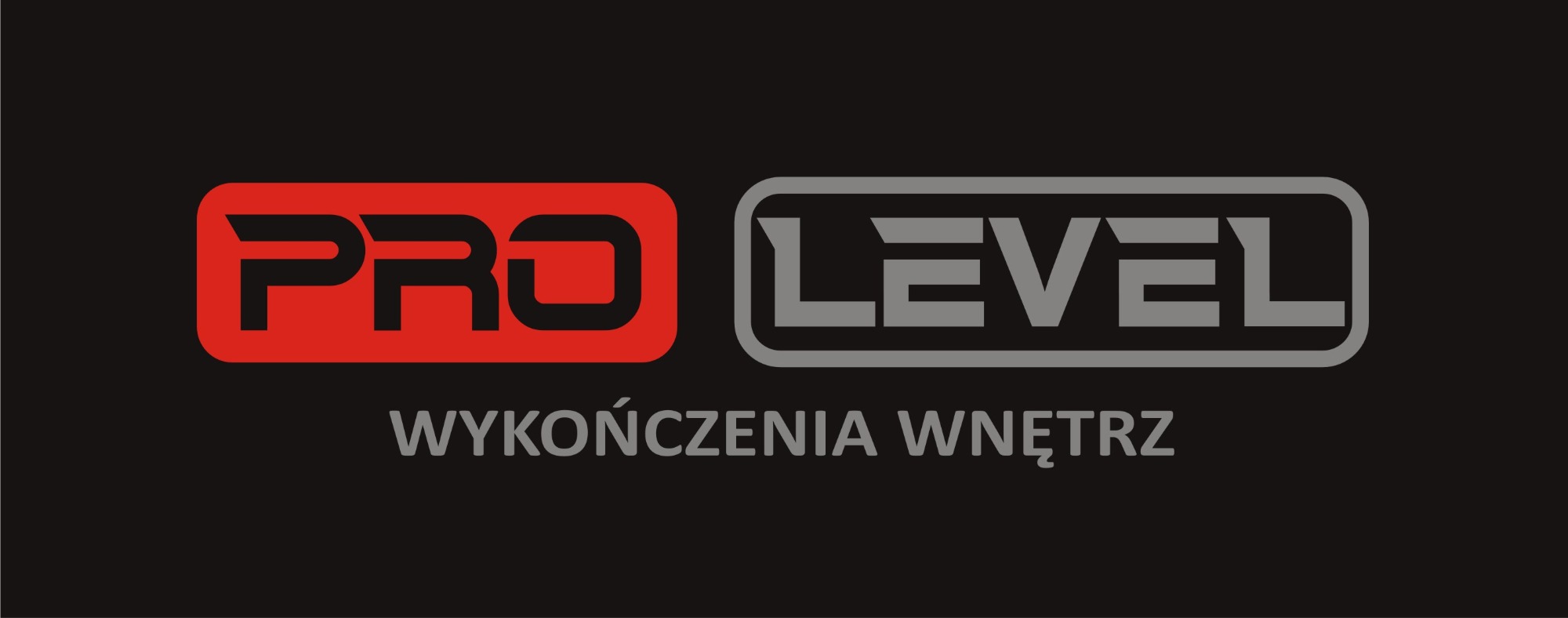 Logo firmy 'Pro Level Wykończenia Wnętrz' z czerwonym napisem 'PRO' i szarym napisem 'LEVEL' na czarnym tle.