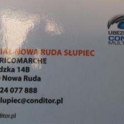 Multiagencja Conditor - Wizytówka multiagencji ubezpieczeniowej Conditor, oddział Nowa Ruda Słupiec, z adresem i danymi kontaktowymi.