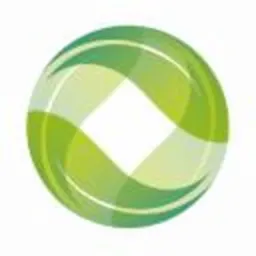 Abstrakcyjne logo w formie zielonej kuli z białym rombem w środku i dwoma zakrzywionymi elementami tworzącymi wir.