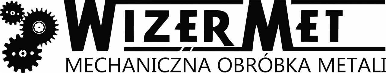 Logo firmy WIZERMET z trzema zazębiającymi się kołami zębatymi po lewej stronie i napisem MECHANICZNA OBRÓBKA METALI pod nazwą firmy.