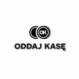 Czarno-białe logo z dwiema nakładającymi się monetami, z których jedna zawiera napis 'OK', oraz napisem 'ODDAJ KASĘ' poniżej.