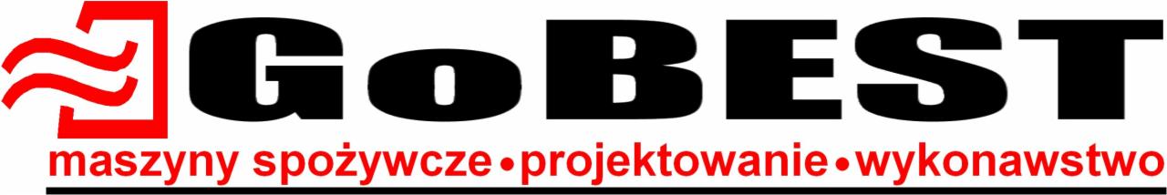 Logo GoBEST: czarny napis 'GoBEST' nad czerwonym tekstem 'maszyny spożywcze • projektowanie • wykonawstwo' z czerwonym symbolem po lewej.