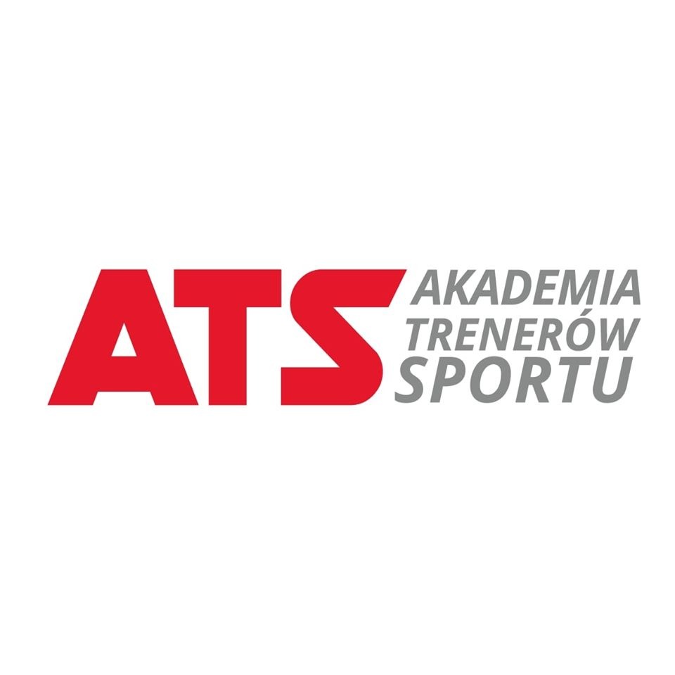 Logo Akademii Trenerów Sportu ATS z czerwonym napisem ATS i szarym dopiskiem Akademia Trenerów Sportu na białym tle.