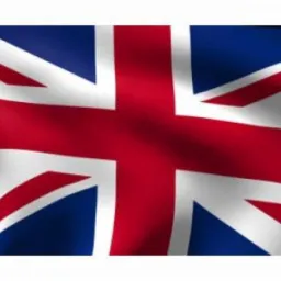 Flaga Wielkiej Brytanii z efektem falowania, wyraźne kolory i cienie.