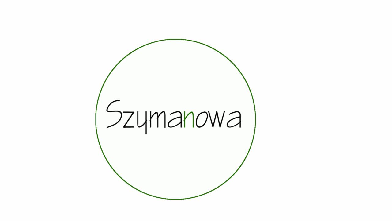 Logo firmy z nazwą 'Szymanowa' zapisaną czarną, kursywną czcionką wewnątrz zielonego okręgu na białym tle.