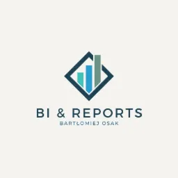Logo firmy BI & REPORTS Bartłomiej Osak z symbolem graficznym słupków na wykresie w rombie.