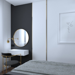 apartament na Kępie Mieszczańskiej, minimalistyczna sypialnia z toaletką, Wrocław, 2019 