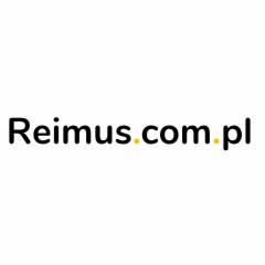 Czarny napis Reimus.com.pl na białym tle, z żółtymi kropkami oddzielającymi poszczególne części adresu internetowego.